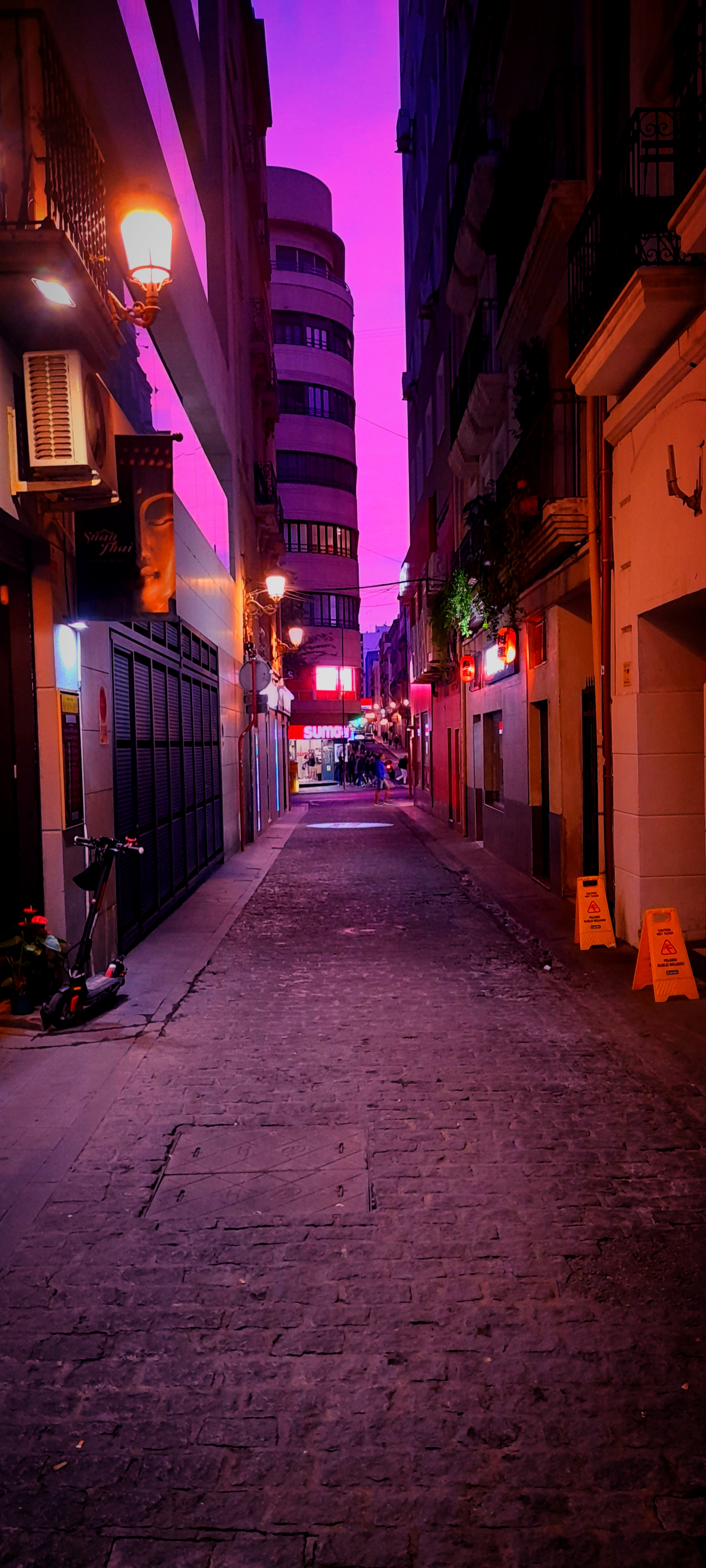 Narrow street in Alicante at night